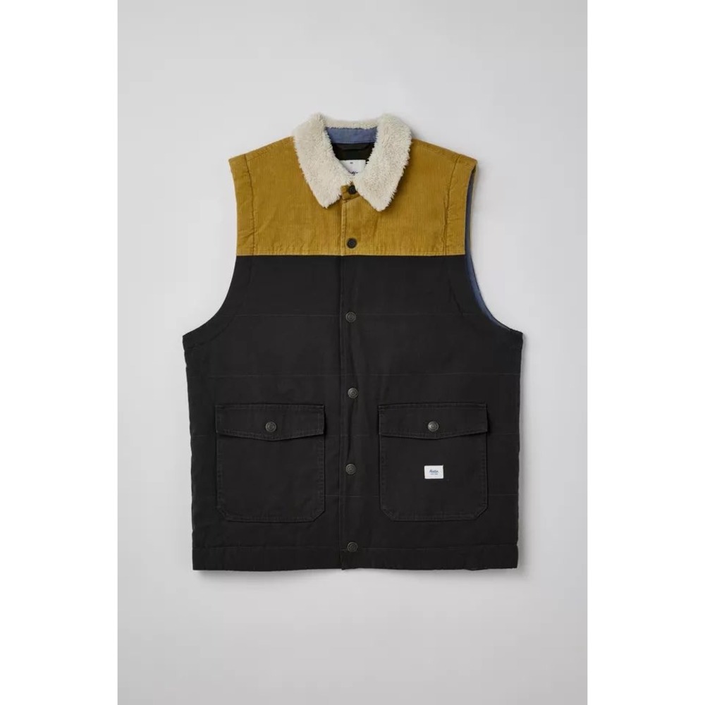 Katin‎ Mens Canvas Vest Sherpa Lined Corduroy Yoke Black Tan Size Medium